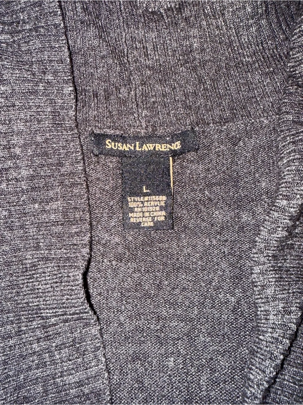 1354-Susan Lawrence Dark Gray Shawl Collar Buttoned Tunic Sweater